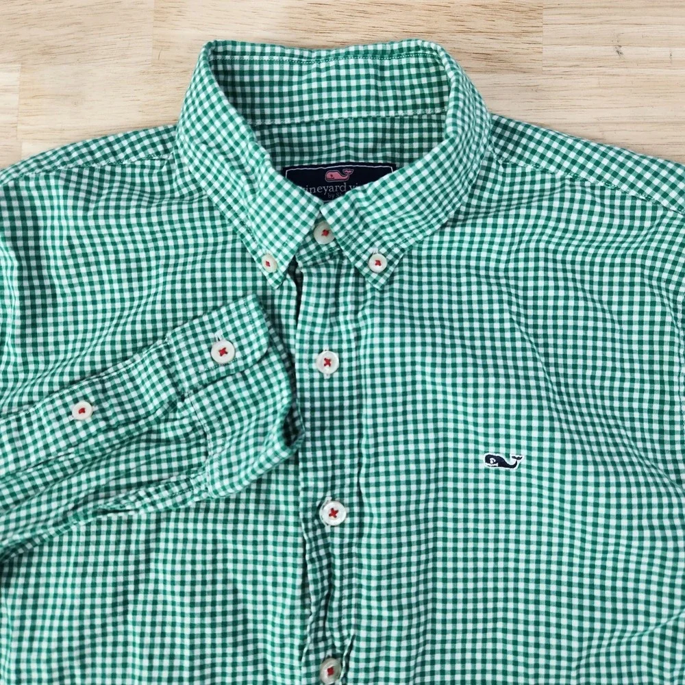 Vineyard Vines Whale Shirt Boys Size XL (18) Check Green